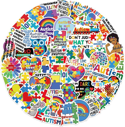 Healing Stickers Autism Stickers 50 Pcs Autism Awareness Waterproof Vinyl Decals for Water Bottles Laptop Luggage Cup Computer Mobile Phone Skateboard Guitar Helmet Snowboard Décor
