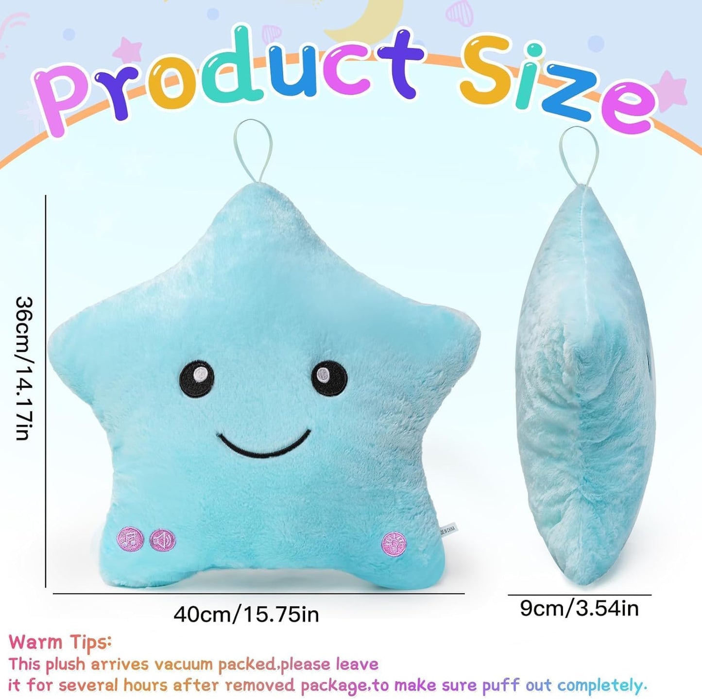 Sensory Toys for Kids with Autism,14" Soft Toddler Pillow with Light &Music,Plush Star Night Light,Light up Adhd Autism Sensory Products,Birthday Xmas Easter Gifts for Boys 3 4 5 6 7 8 9 10 Blue