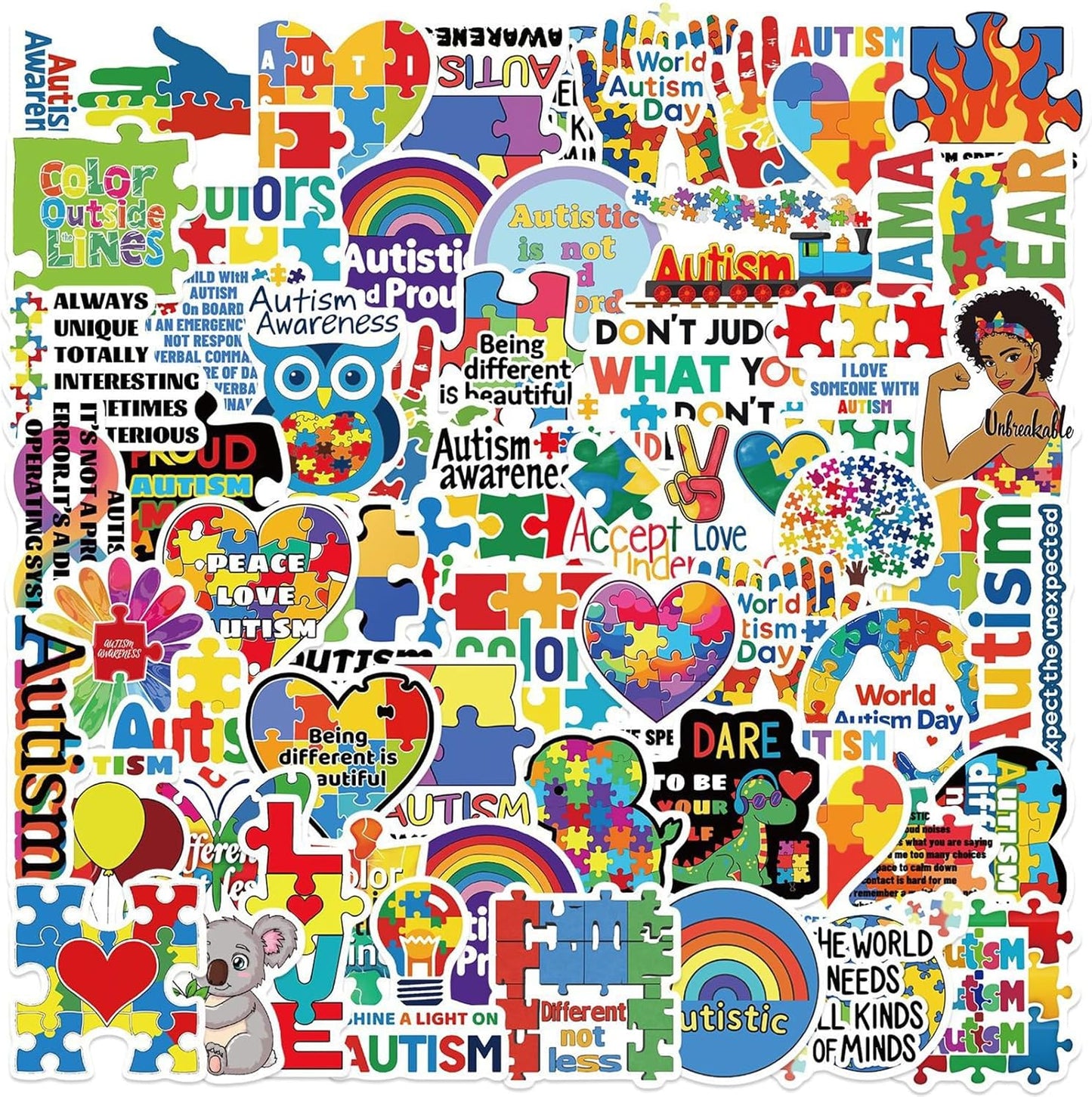 Healing Stickers Autism Stickers 50 Pcs Autism Awareness Waterproof Vinyl Decals for Water Bottles Laptop Luggage Cup Computer Mobile Phone Skateboard Guitar Helmet Snowboard Décor