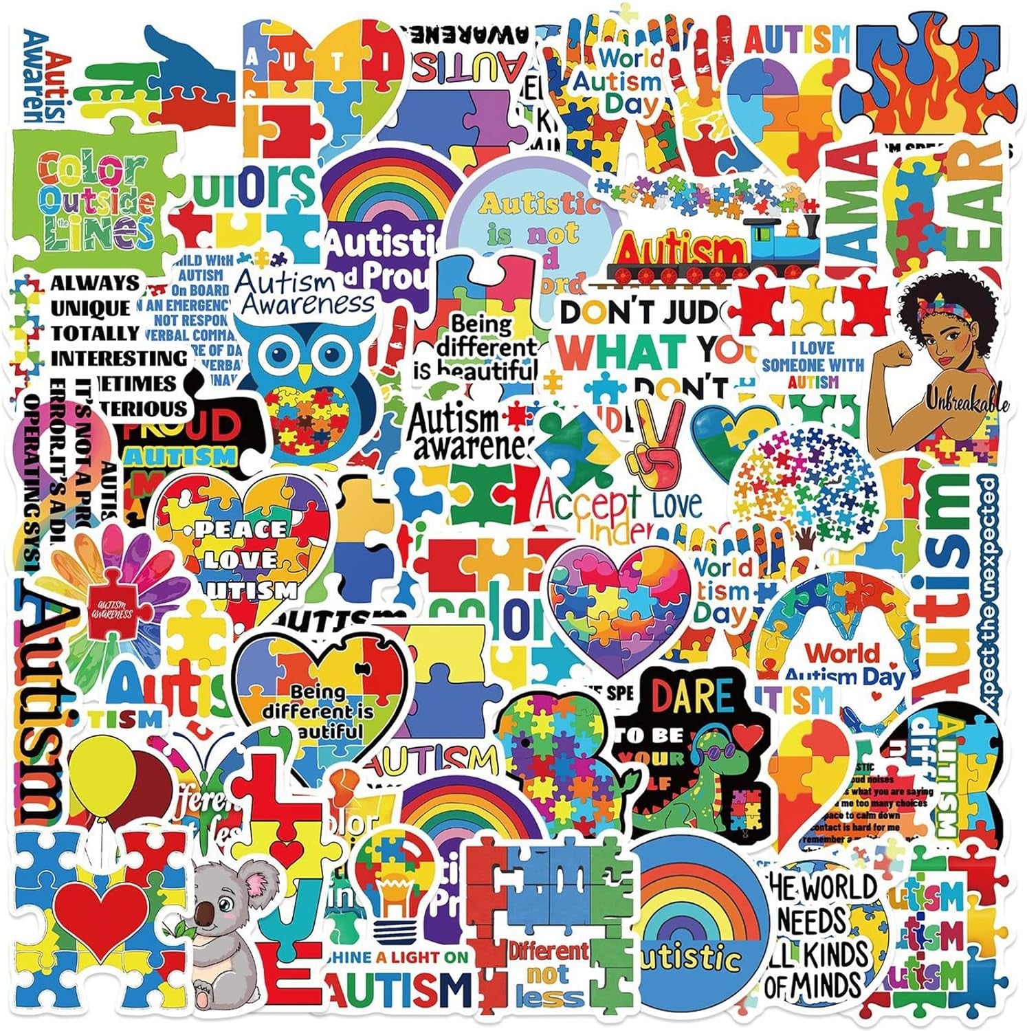 Healing Stickers Autism Stickers 50 Pcs Autism Awareness Waterproof Vinyl Decals for Water Bottles Laptop Luggage Cup Computer Mobile Phone Skateboard Guitar Helmet Snowboard Décor