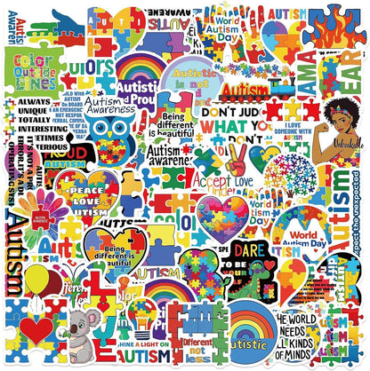 Healing Stickers Autism Stickers 50 Pcs Autism Awareness Waterproof Vinyl Decals for Water Bottles Laptop Luggage Cup Computer Mobile Phone Skateboard Guitar Helmet Snowboard Décor