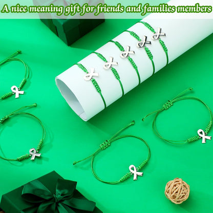 Mental Health Awareness Month Bracelets Gifts Adjustable Green Ribbon Bracelets for Men Women