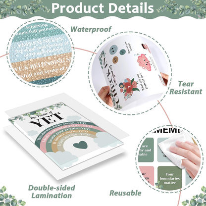 16PCS Eucalyptus Mental Health Posters for Classroom Anxiety Therapy Growth Mindset Inspirational Posters Counseling Therapist Office Must Haves Feeling Wheel Poster Positive Quotes Decor