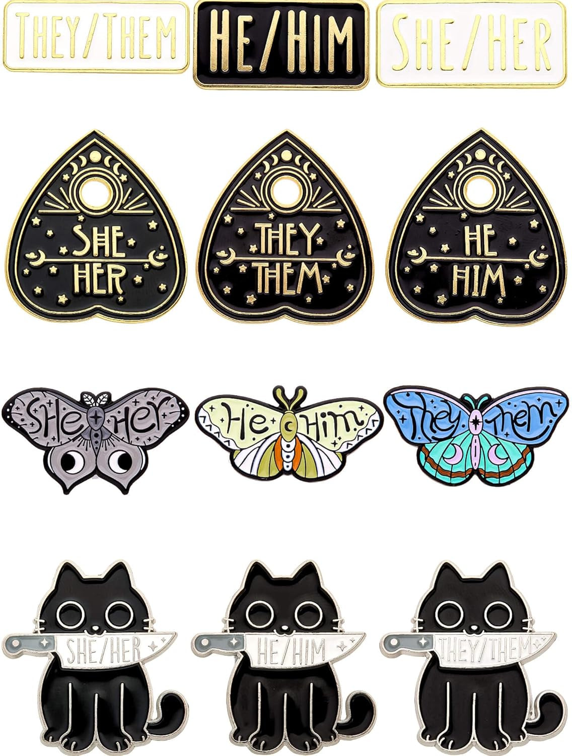 Pronoun Enamel Pins Set of 12 – Collectible Metal Lapel Pins for Backpacks, Jackets, Hats & More – He/Him, She/Her, They/Them Pins – Unique Gift for Pride, Allies & Pin Collectors