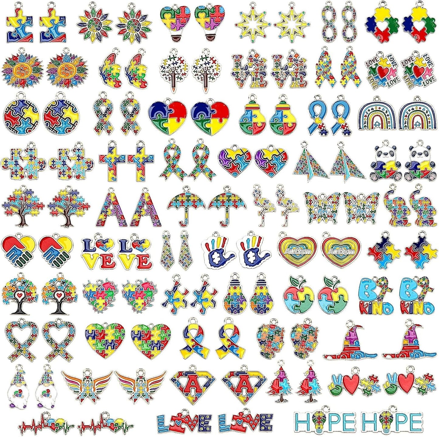 110Pcs Autism Awareness Charms, 55 Pairs Enamel Autism Awareness Jewelry Charms for Bracelets Earrings Necklace DIY Crafts Keychains Making