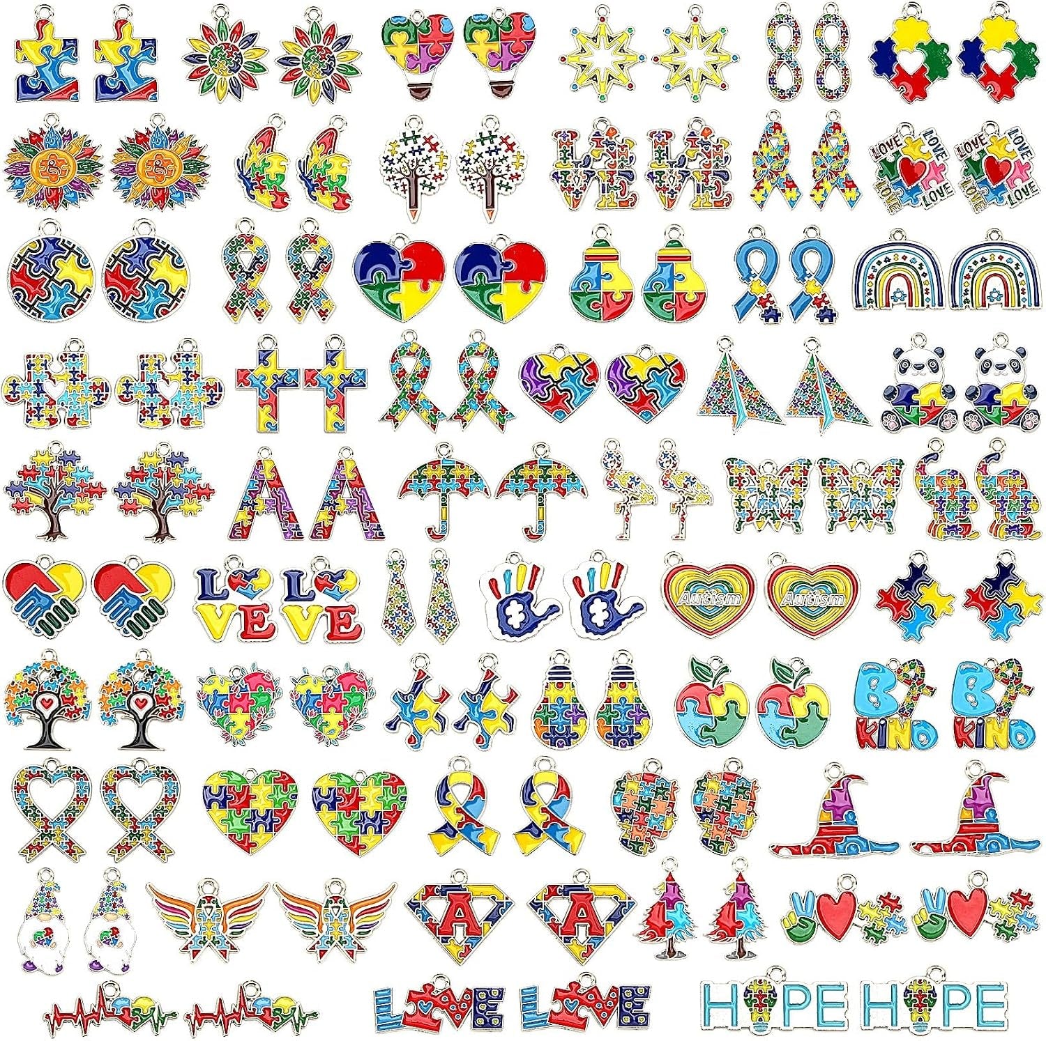 110Pcs Autism Awareness Charms, 55 Pairs Enamel Autism Awareness Jewelry Charms for Bracelets Earrings Necklace DIY Crafts Keychains Making