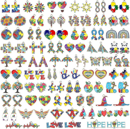 110Pcs Autism Awareness Charms, 55 Pairs Enamel Autism Awareness Jewelry Charms for Bracelets Earrings Necklace DIY Crafts Keychains Making