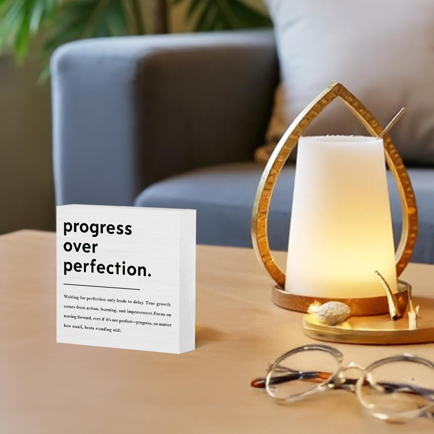 Mental Health Inspirational Quotes Wooden Box Sign,Motivational Desk Decor,Mental Health Wood Block Plaque Signs for Therapy Counselor Office Desk Table Shelf Decor, 5X5 Inch