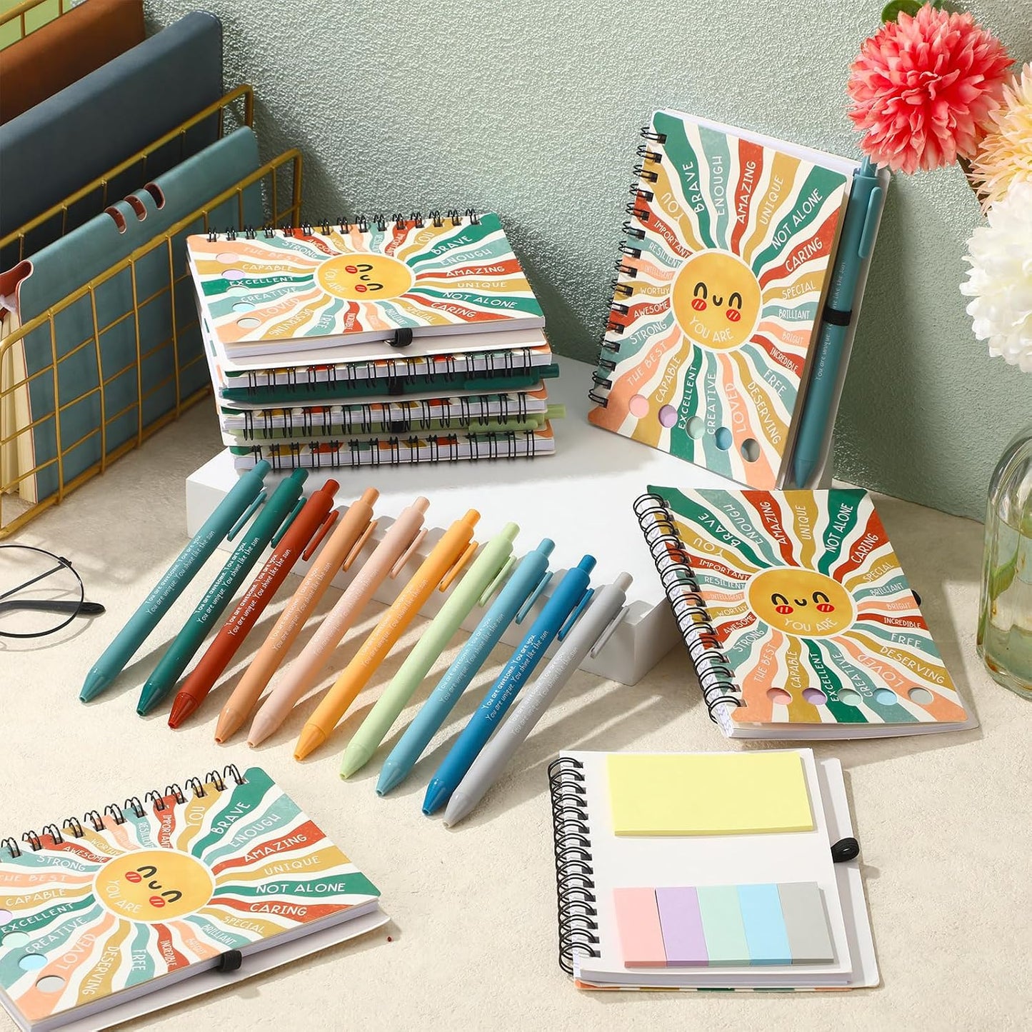 20 Pcs Mental Health Gifts for Women Men Self Care Items Bulk Include 10 Mental Health Notebook with Sticky Note 10 Positive Pens Affirmation Journals Wellness Gifts for Coworkers Teachers