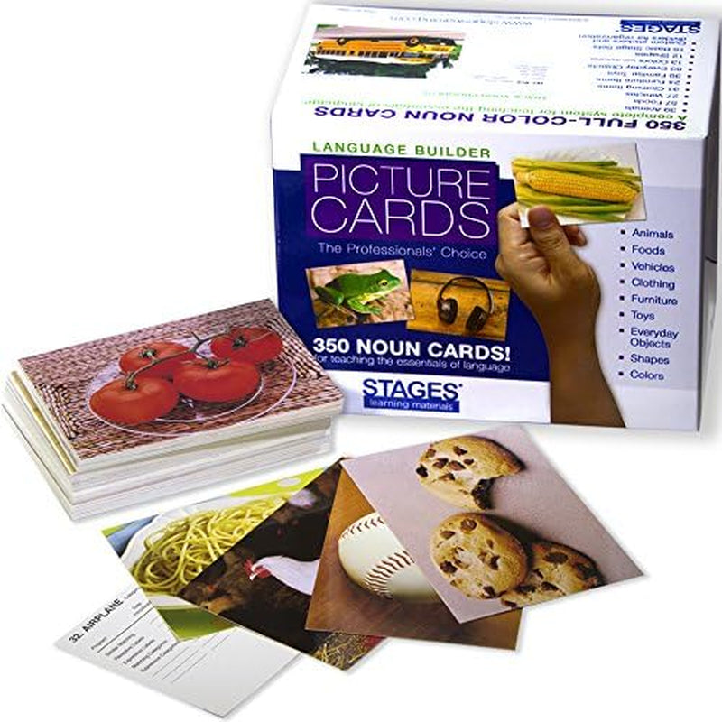 Stages Learning Materials Language Builder Picture Noun Flash Cards Photo Vocabulary Autism Learning Products for ABA Therapy and Speech Articulation,White