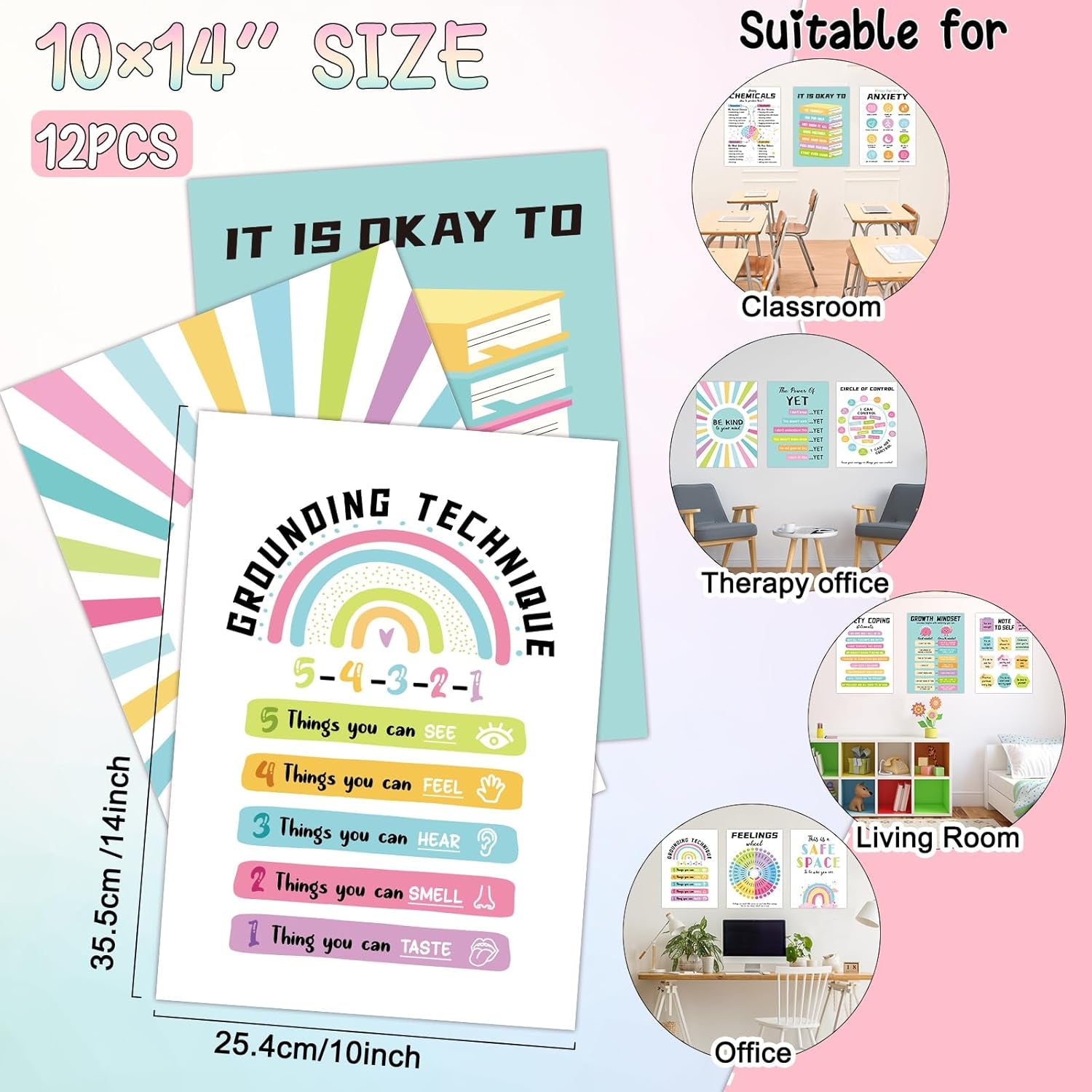 12Pcs Mental Health Posters, 10"X14" Therapy Office Decor, Counseling Offices Must Haves School Classroom Office Wall Art Decor Mental Health Awareness Posters Inspirational Positive Poster