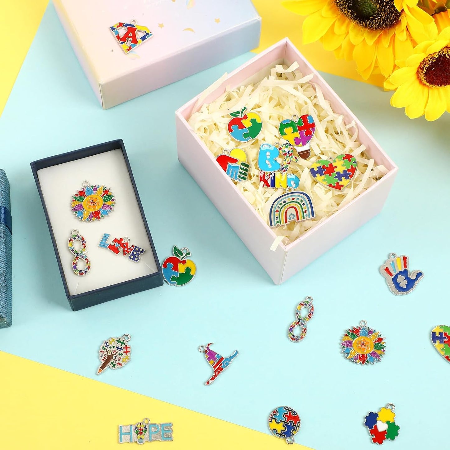 110Pcs Autism Awareness Charms, 55 Pairs Enamel Autism Awareness Jewelry Charms for Bracelets Earrings Necklace DIY Crafts Keychains Making