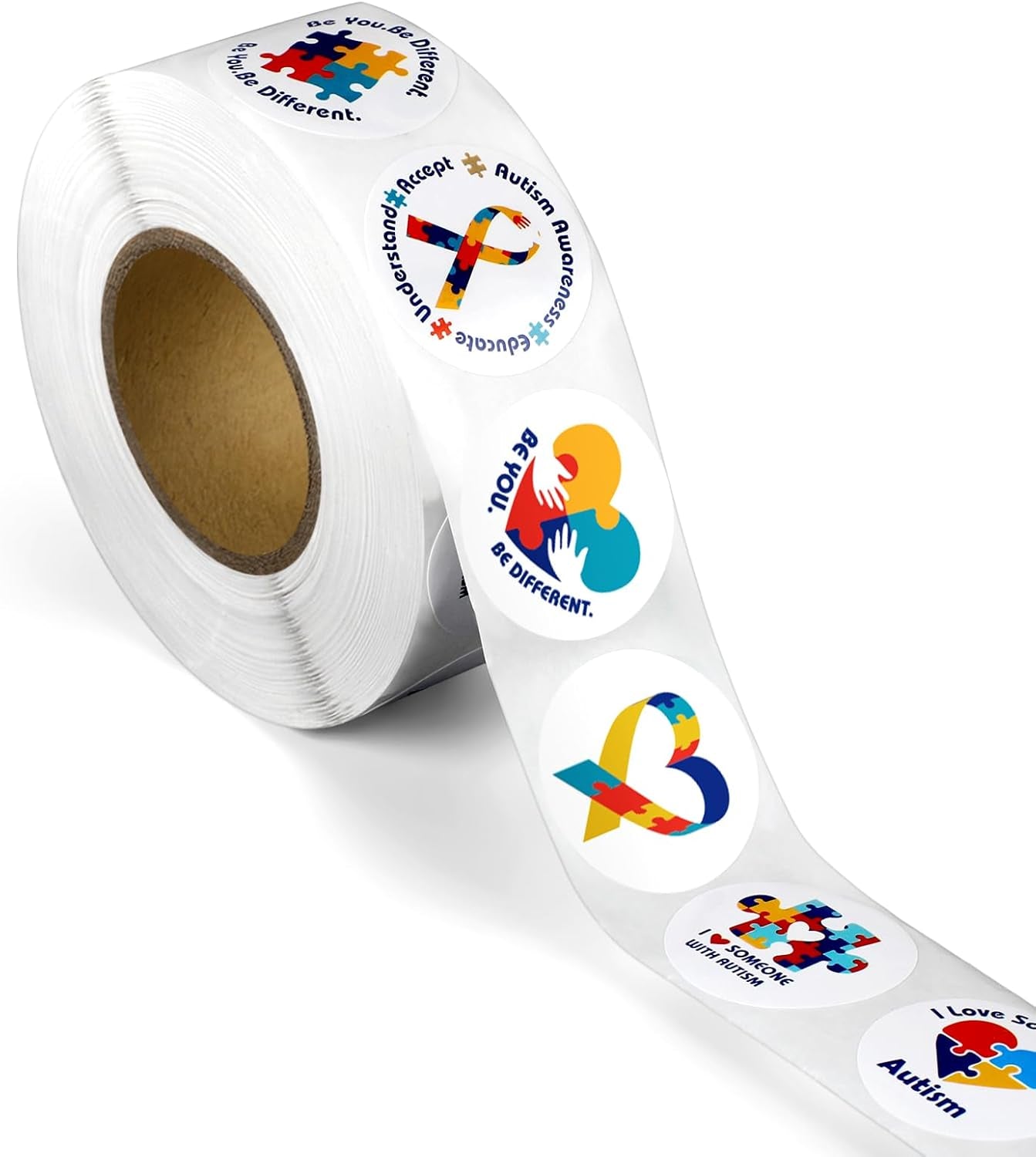 1000 Pcs Autism Awareness Stickers Roll Shape Asperger'S Autism Sticker Colorful Puzzle Stickers for Theme Gifts Fundraiser and Event Supplies