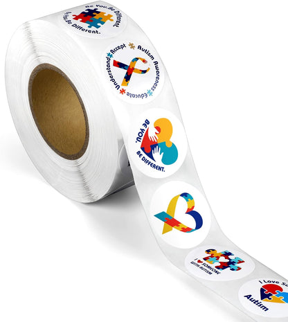 1000 Pcs Autism Awareness Stickers Roll Shape Asperger'S Autism Sticker Colorful Puzzle Stickers for Theme Gifts Fundraiser and Event Supplies