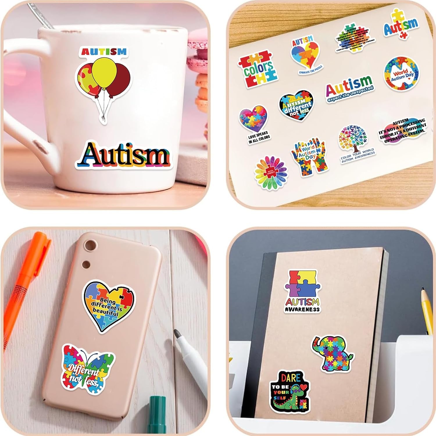 Healing Stickers Autism Stickers 50 Pcs Autism Awareness Waterproof Vinyl Decals for Water Bottles Laptop Luggage Cup Computer Mobile Phone Skateboard Guitar Helmet Snowboard Décor