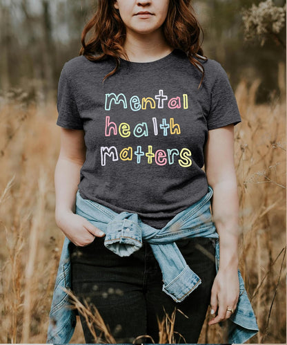 Women'S Mental Health Awareness Shirt Mental Health Matters Graphic Short Sleeve Tee Tops