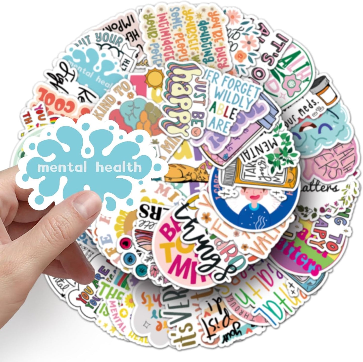 100Pcs Mental Health Stickers,Mental Health Matters Awareness Vinyl Laptops Decals Kids Teens Adults Gifts Therapist Water Bottles Bumper Helmet Book Decorative Doctor Reward Stickers