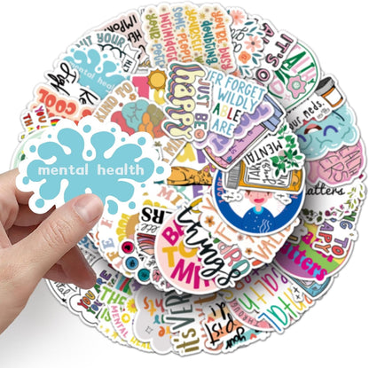 100Pcs Mental Health Stickers,Mental Health Matters Awareness Vinyl Laptops Decals Kids Teens Adults Gifts Therapist Water Bottles Bumper Helmet Book Decorative Doctor Reward Stickers