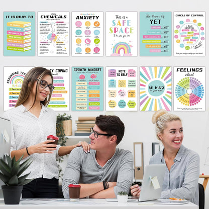 12Pcs Mental Health Posters, 10"X14" Therapy Office Decor, Counseling Offices Must Haves School Classroom Office Wall Art Decor Mental Health Awareness Posters Inspirational Positive Poster