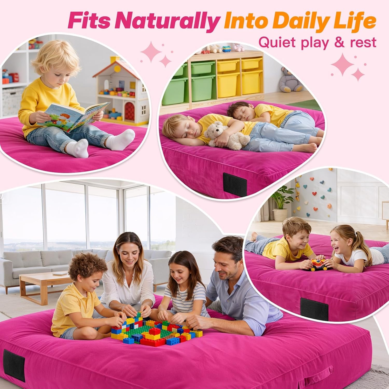 Crash Pad for Kids Sensory – 5'X 5'/ 4'X 4'/ 3'X 4' Autism Sensory Crash Pad & Crash Mat, Soft High Density Foam Landing Pad with Washable Velvet Cover & Handle for Indoor Play & Sensory Gym