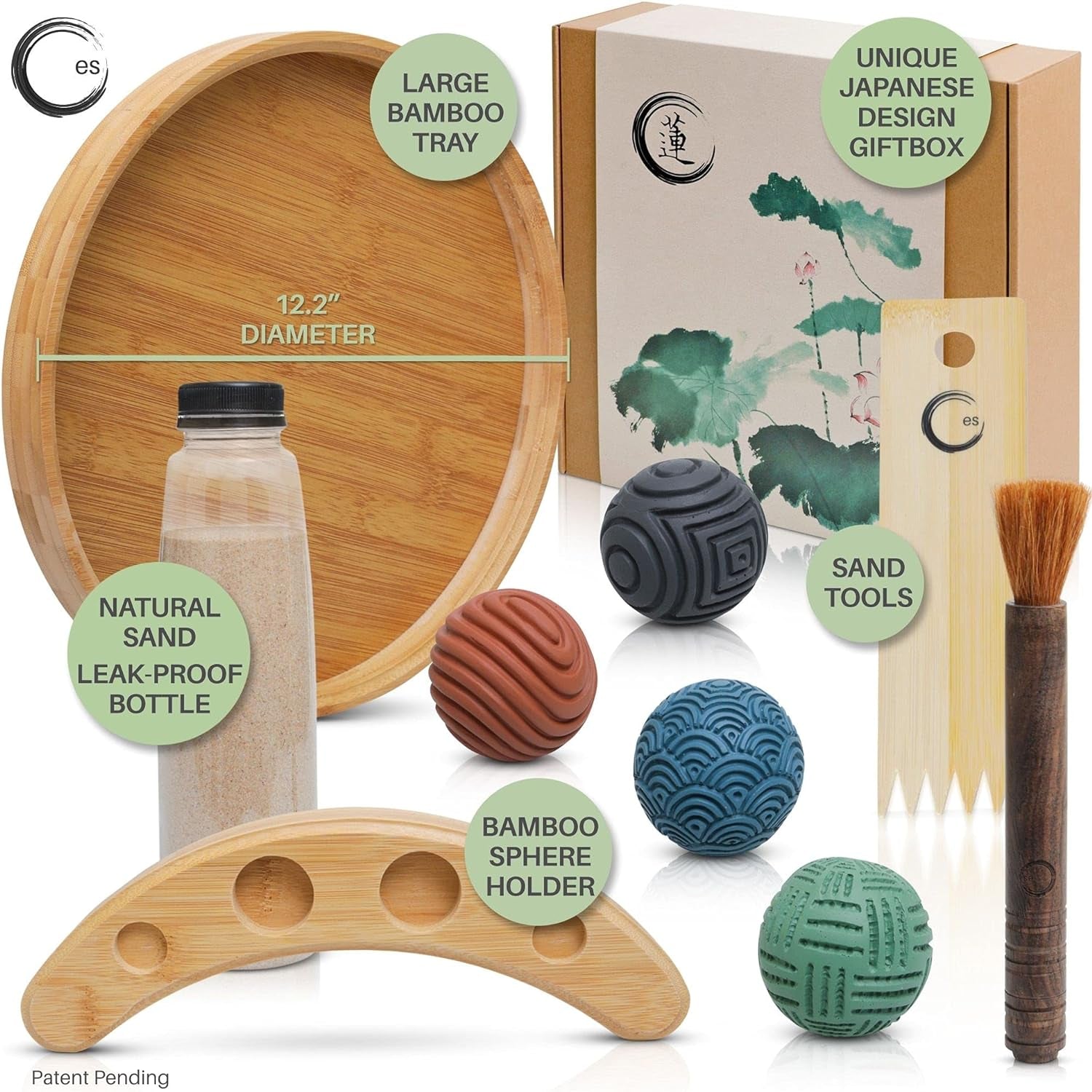 Japanese Zen Garden Kit for Desk – 12” Bamboo Sand Garden Zen Décor | Meditation Gift | Sensory Therapy Tool for Mindfulness & Emotional Wellness