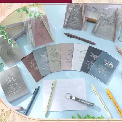 24-Piece Positive Affirmation Gift Set: Gratitude Notebooks, Pens, Keychains, and Small Bags - Motivational Party Favors for Adult Women, Coworkers, and Employee Groups (Floral Design)